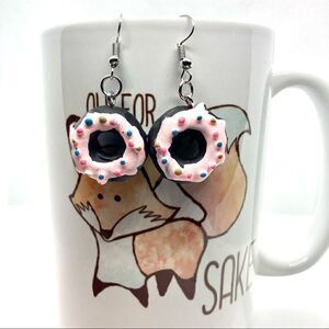 Black and Pink Sprinkled Donut Drop Earrings